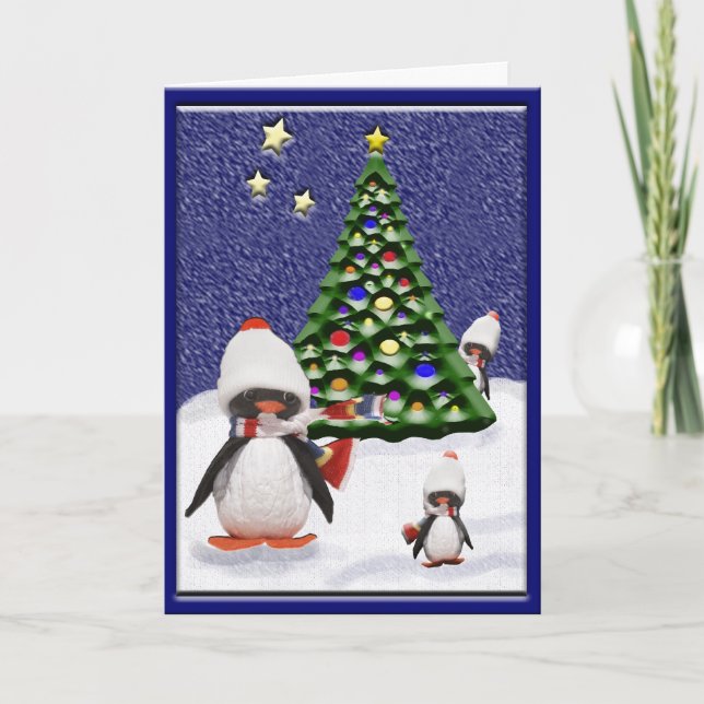 Cute Penguin Christmas Paradise Custom Holiday Card (Front)