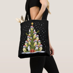 Cute Penguin Christmas Tree Funny Holiday Tote Bag