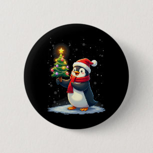 Cute Penguin Christmas Tree Pajama Girls Boys Funn 2 Inch Round Button