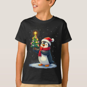 Cute Penguin Christmas Tree Pajama Girls Boys Funn T-Shirt
