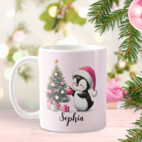 Cute Penguin Christmas Tree Pink Christmas