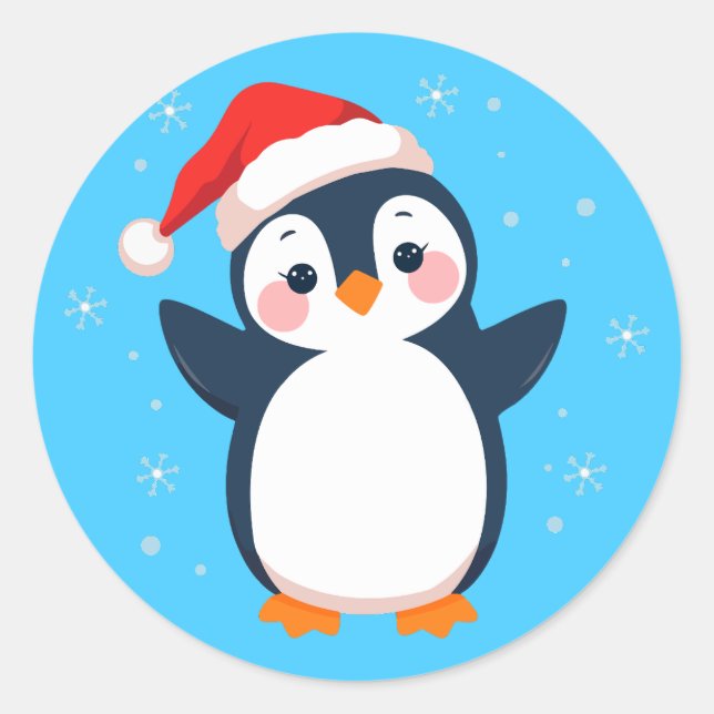 Cute Penguin Classic Round Sticker (Front)