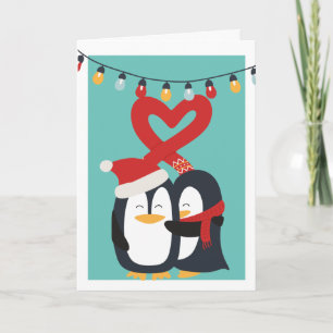 Cute Penguin Couple Personalized Christmas Holiday Card