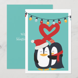 Cute Penguin Couple Personalized Christmas Holiday Card