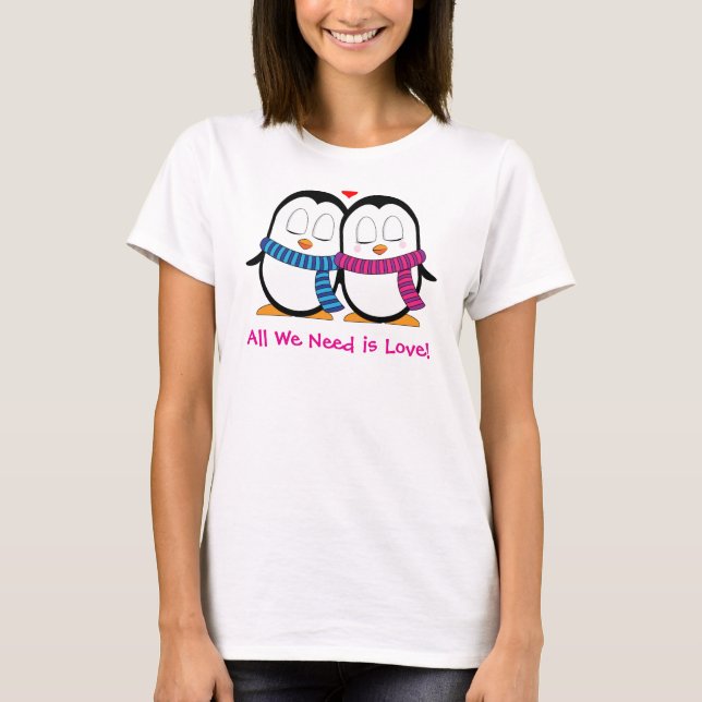 Cute Penguin Couple T-shirt with personalized Text (Front)