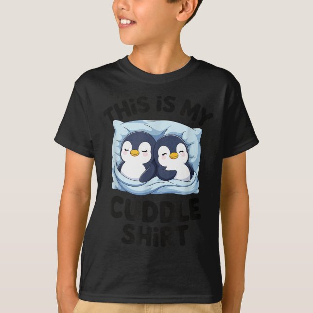 Cute Penguin Cuddle Cozy Sleep Matching Couple  T-Shirt (Front)