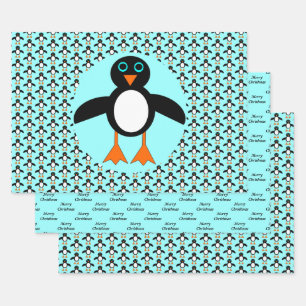 Cute Penguin Custom Wrapping Paper Sheet
