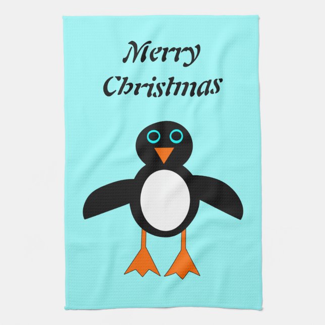 Cute Penguin Customizable Christmas Kitchen Tow Towel (Vertical)
