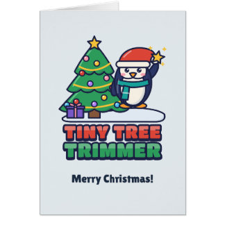 Cute Penguin Decorating Christmas Tree Holiday