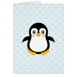Cute Penguin Design Blue Polka Dot Background