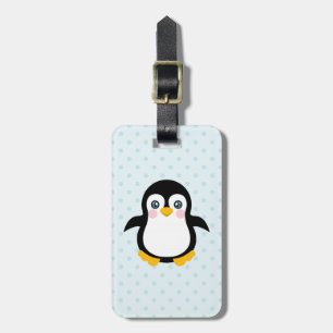 Cute Penguin Design Blue Polka Dot Background Luggage Tag