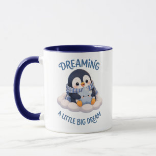 Cute Penguin Dreaming A Little Big Dream Blue Coff Mug
