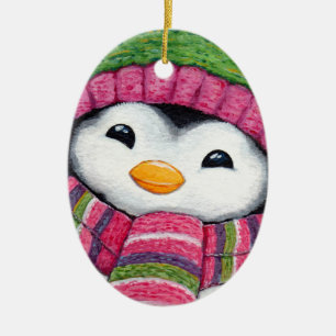Cute Penguin Dressed for Snow Ceramic Ornament