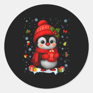 Cute Penguin Drink Hot Cocoa Christmas Xmas Men Wo Classic Round Sticker