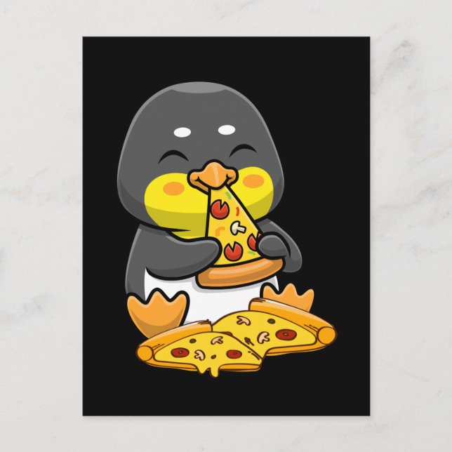 Cute Penguin eating pizza Postcard (Front)