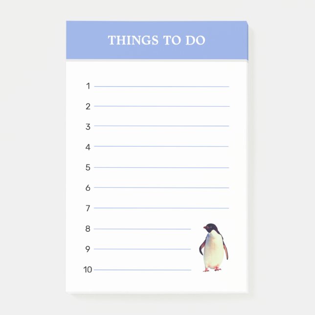 Cute Penguin & Editable Things To Do Post-it Notes (Front)