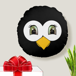 Cute Penguin Face Round Pillow