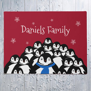 Cute Penguin Family Christmas Personalized Doormat