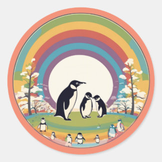 Cute Penguin Family Classic Round Sticker