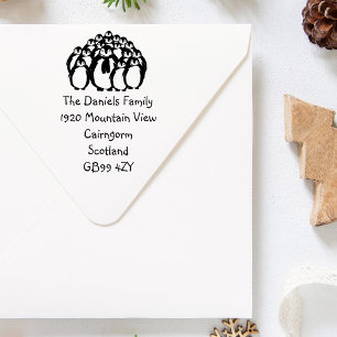Cute Penguin Family New Address Stamp