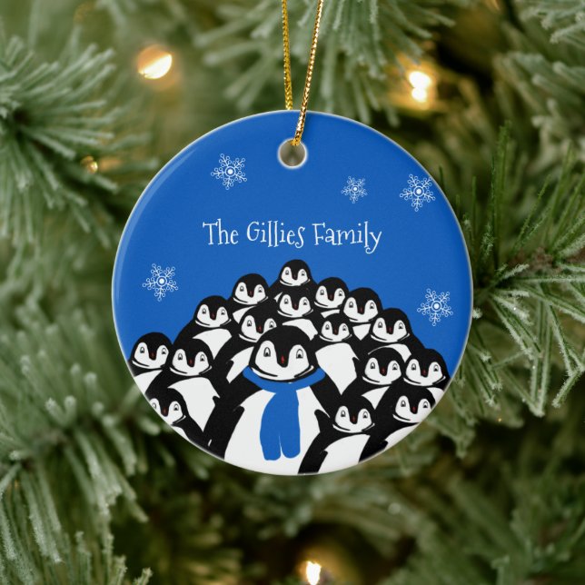 Cute Penguin Family Personalized Ceramic Ornament (Tree)