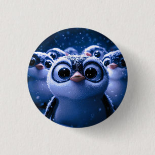 Cute Penguin Family Snowy Winter Night 1 Inch Round Button