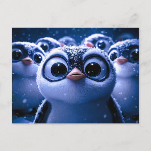 Cute Penguin Family Snowy Winter Night Announcement Postcard