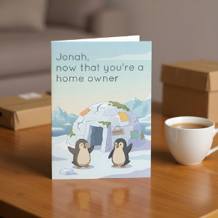 Cute Penguin First Igloo New Home Owner Card