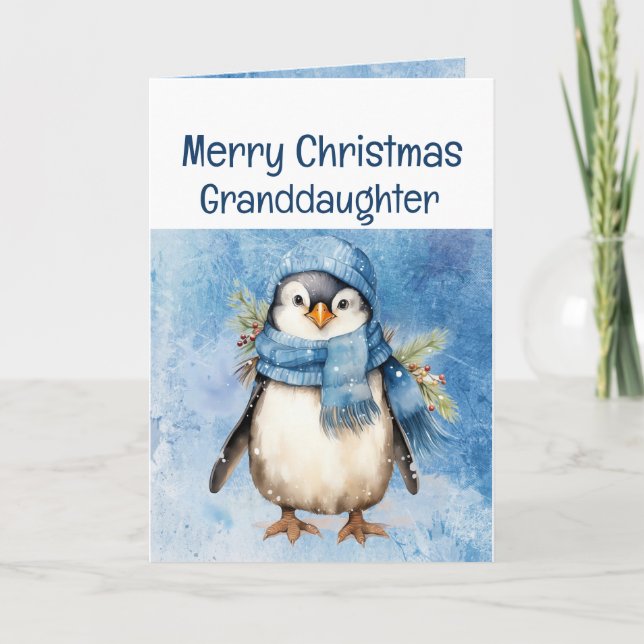 Cute Penguin Fun Animal Granddaughter Christmas Card (Front)