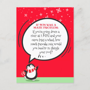 Cute Penguin Funny 2021 Math Problem Holiday Card