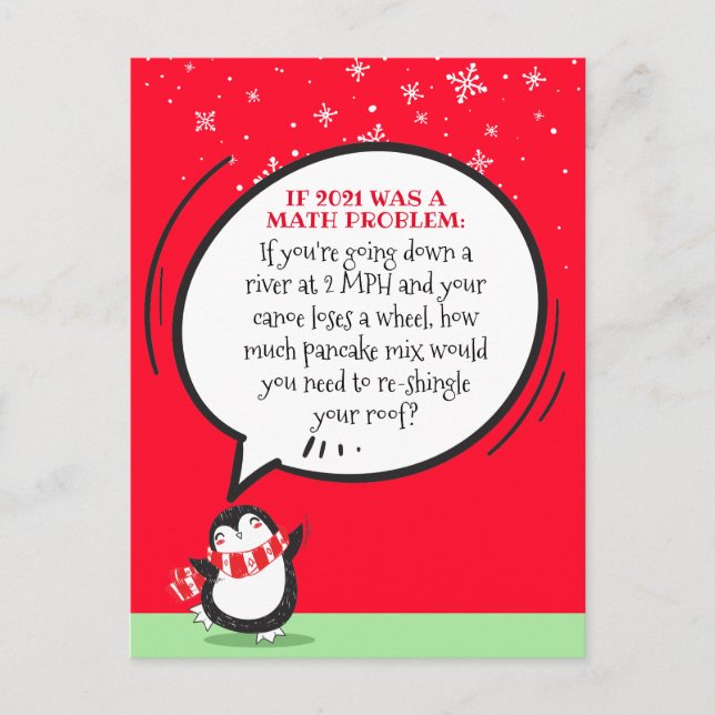 Cute Penguin Funny 2021 Math Problem  Holiday Card (Front)
