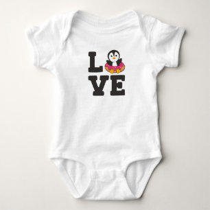 Cute Penguin Funny Animals In Doughnut Pink Baby Bodysuit