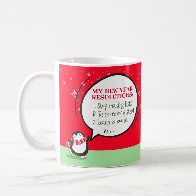 Cute Penguin Funny New Year Resolution Coffee Mug (Left)