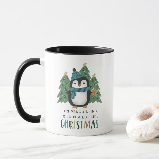 Cute Penguin Funny Penguin-ing Christmas  Mug (With Donut)