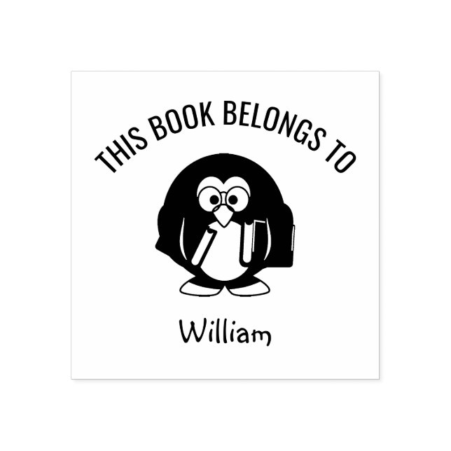 Cute Penguin Glasses This Book Belongs to Name Rubber Stamp (Imprint)