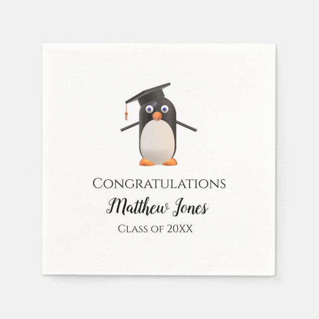 Cute Penguin Graduation Napkins Personalized (Front)