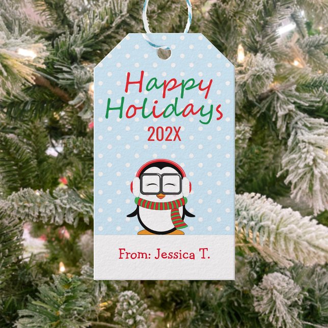 Cute Penguin Happy Holidays Gift Tag (Creator Uploaded)