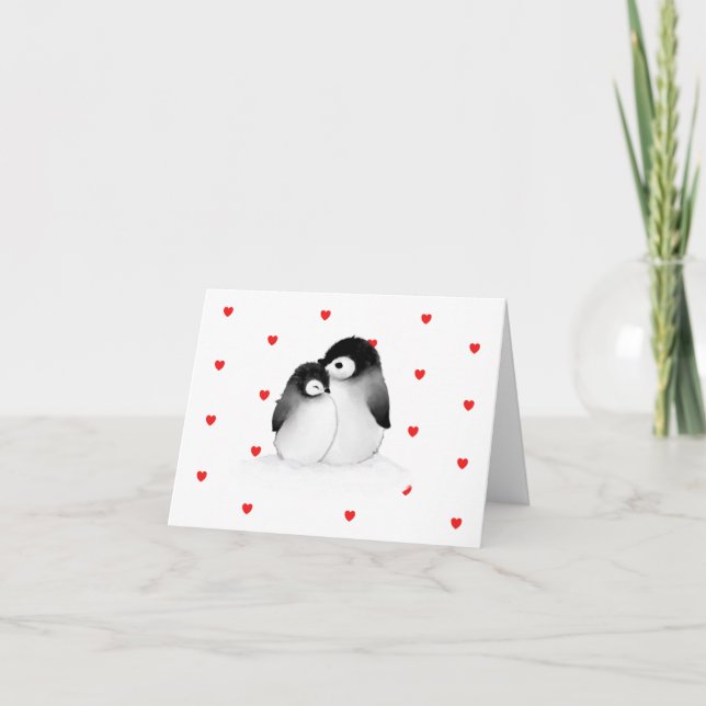 Cute Penguin Heart Valentine's Day Card (Front)
