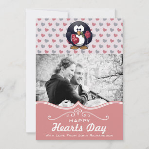 Cute Penguin Hearts Custom Photo Valentine's Day Invitation