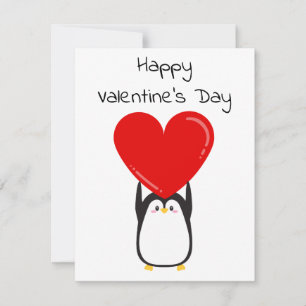 Cute penguin holding a big red heart - card