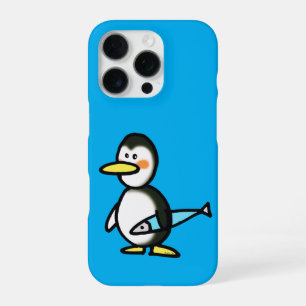 Cute Penguin Holding a Blue Fish iPhone 16 Pro Case