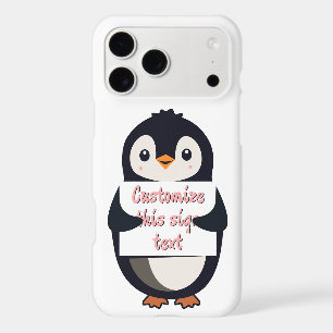 Cute penguin holding a sign for personalized text