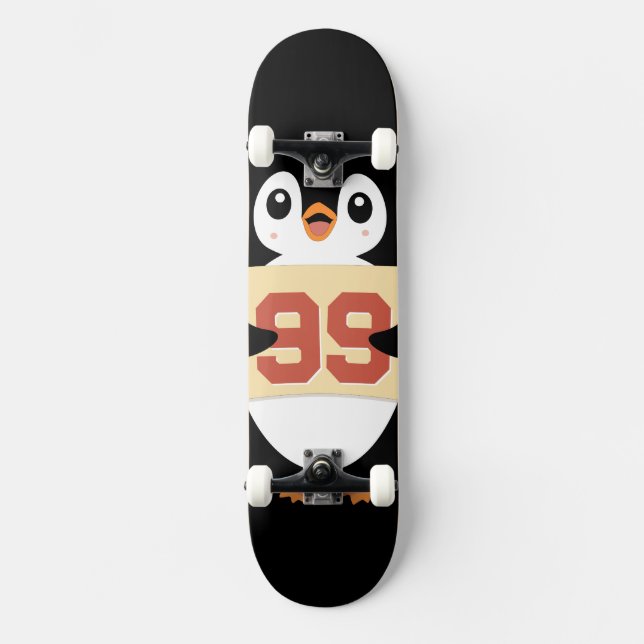 Cute Penguin Holding a Sign Skateboard (Front)