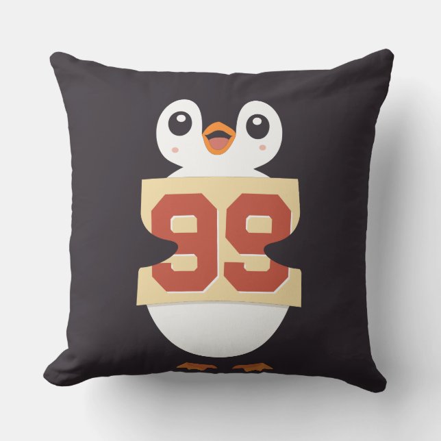 Cute Penguin Holding a Sign Throw Pillow (Front)