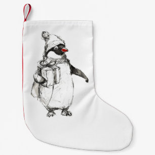 Cute Penguin Holding Gift Small Christmas Stocking