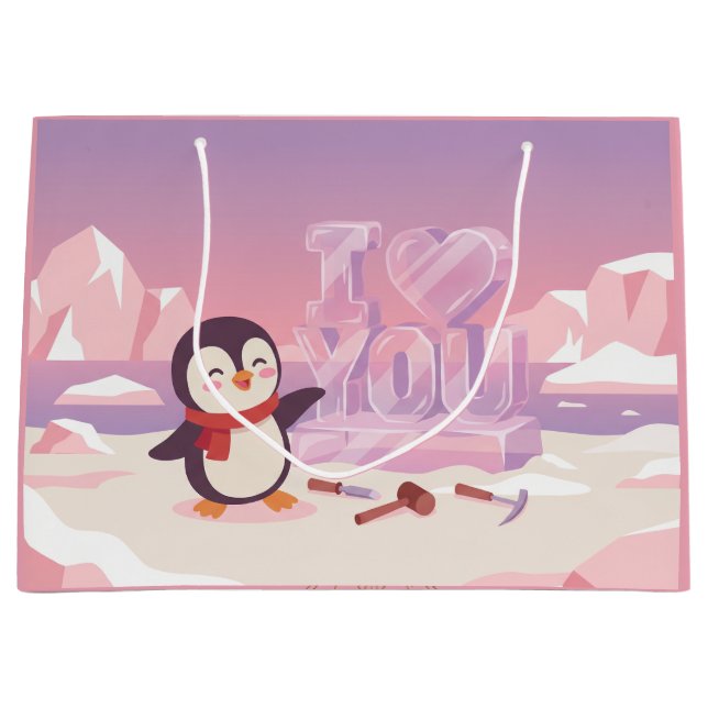 Cute Penguin I Love You Valentine Gift Bag (Front)