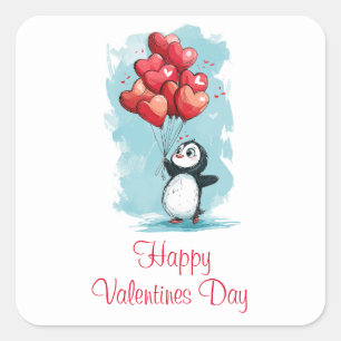 cute penguin in love for valentine's day with hear square sticker