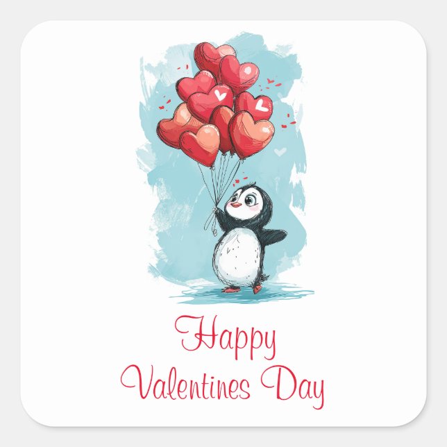 cute penguin in love for valentine's day with hear square sticker (Front)