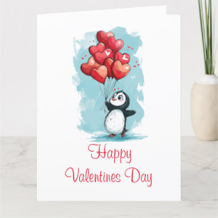 cute penguin in love for valentine's day with hear thank you card