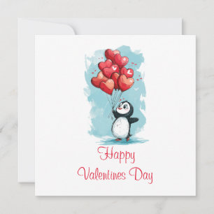cute penguin in love for valentine's day with hear thank you card